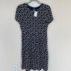J. Crew retail dress. Navy with floral print. Size 4. NWT, small pull in fabric.